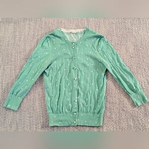 J. Crew Factory Light Green Mint Polka Dot 3/4 Sleeve Cardigan Size S